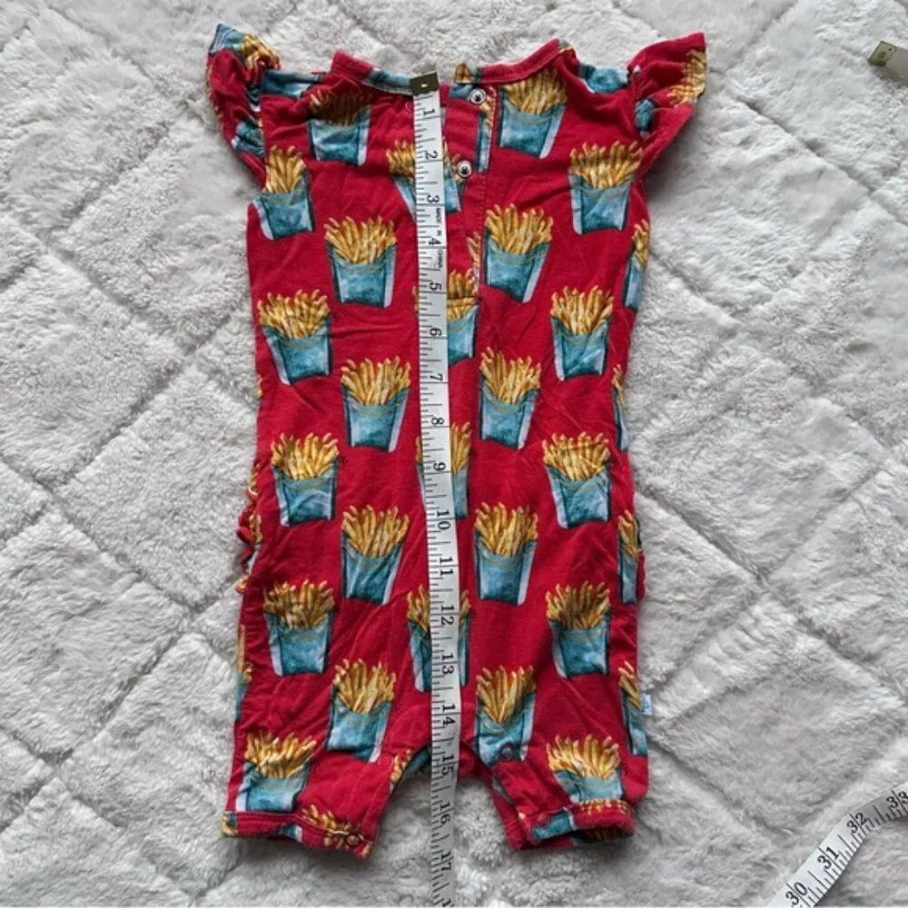Posh Peanut | “Time Fries” Red Ruffle Butt Shorts Romper | Size 6-9 Months